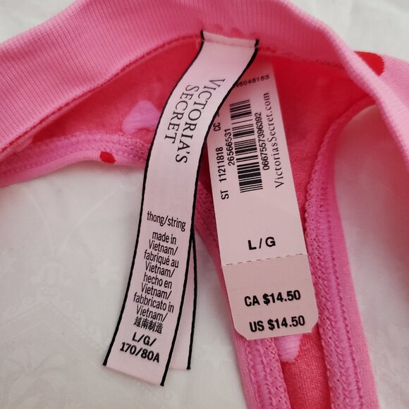BUNDLE OF Victorias Secret Pink Hearts Thong & Red Silk & String Thong - Size L - Picture 9 of 10